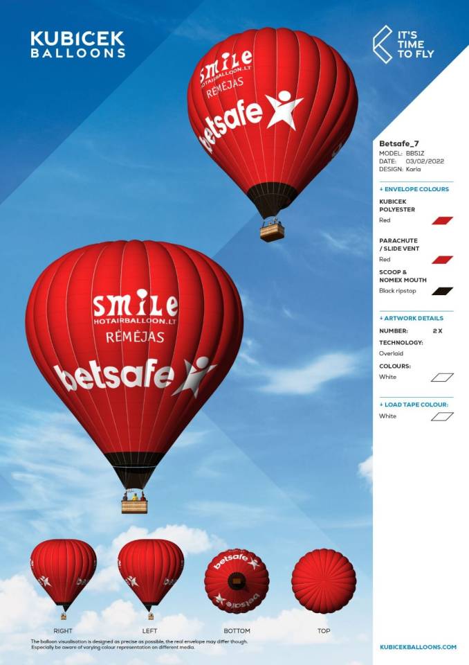 BetSafe skrydis oro balionu su raudonu balionu - maketas